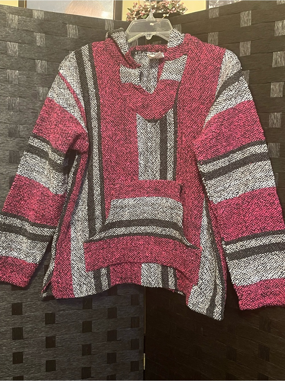 SunSpecs BOHO Unisex Mexican Cotton Blend Pink Black Beach Hoodie Size Med